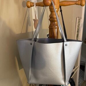 Neiman Marcus Structured Elegant Silver Tote Bag Neiman Marcus
